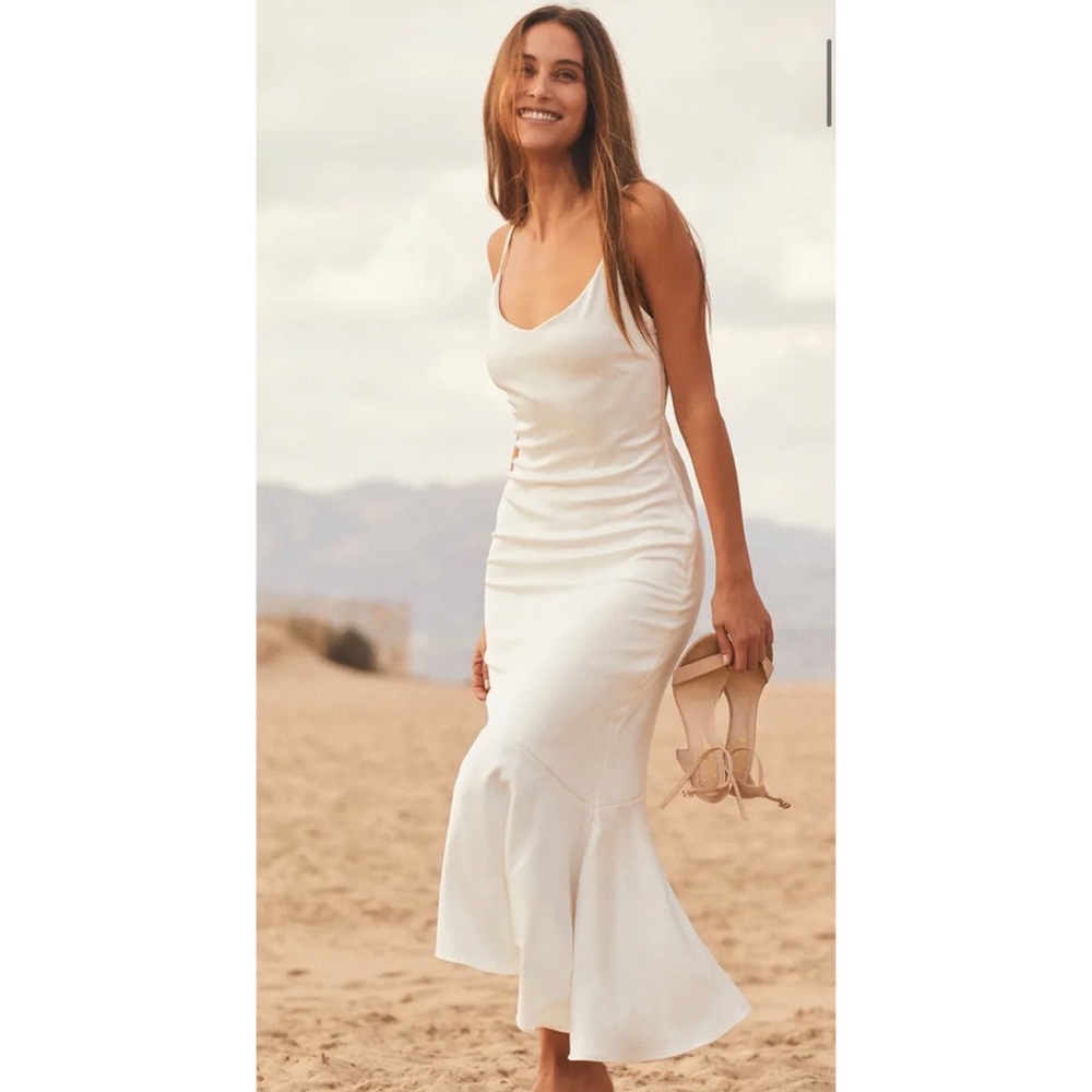 White Satin asymmetrical tiered midi dress